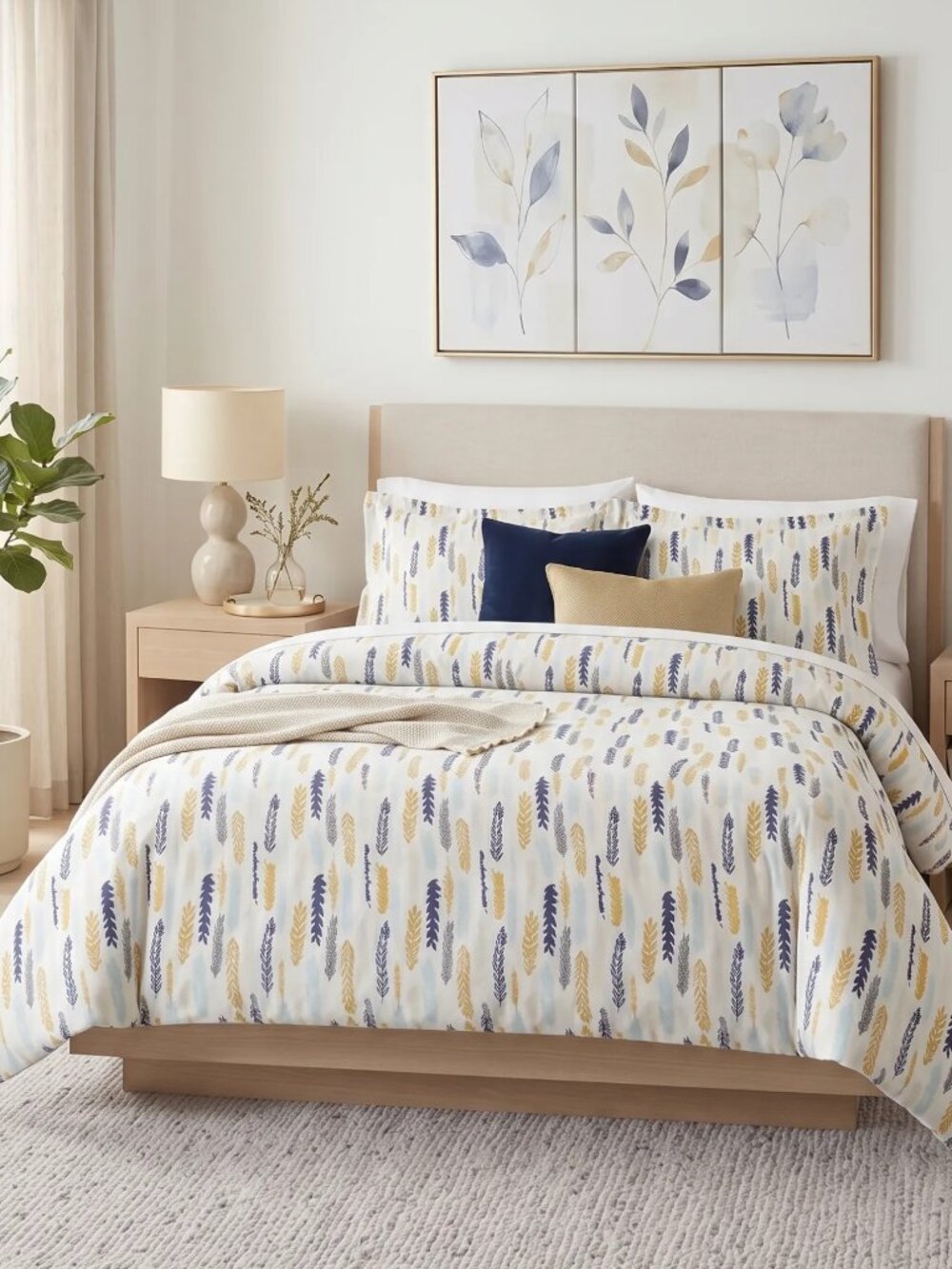 Ienjoy Home Navy Leaves Full/Queen Duvet Set